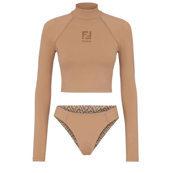 Fendi Other - Fendi x Skims Tan Nude Brown Long Sleeve Two-Piece Swimsuit Bikini Set Medium